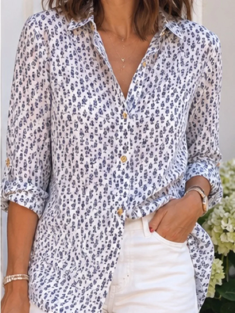 Tory Burch Cotton White Tunic with Navy Print, Sports Blouse